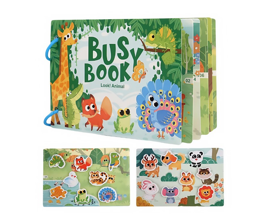 Carte cu stickere reutilizabile, Busy Book, Animale, 3ani+