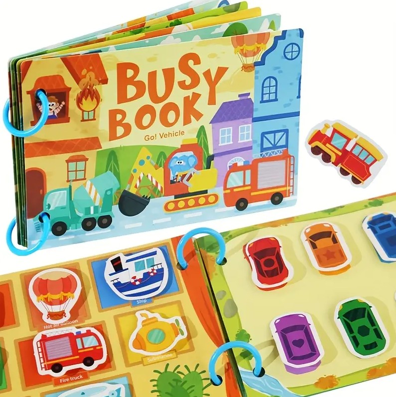 Carte cu stickere reutilizabile, Busy Book, Vehicule, 3ani+