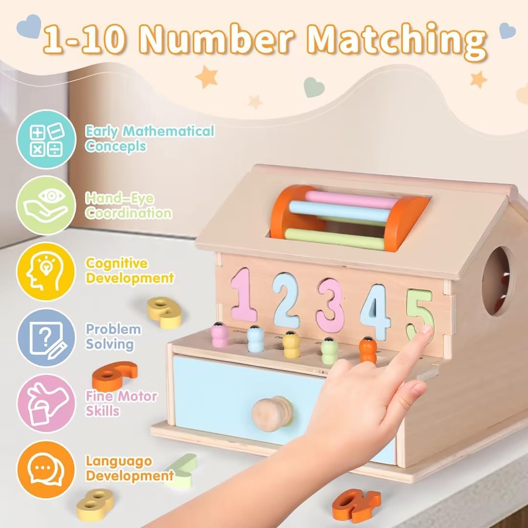 Casuta educationala, 8 in 1 activitati, joc de tip Montessori, 3 ani+