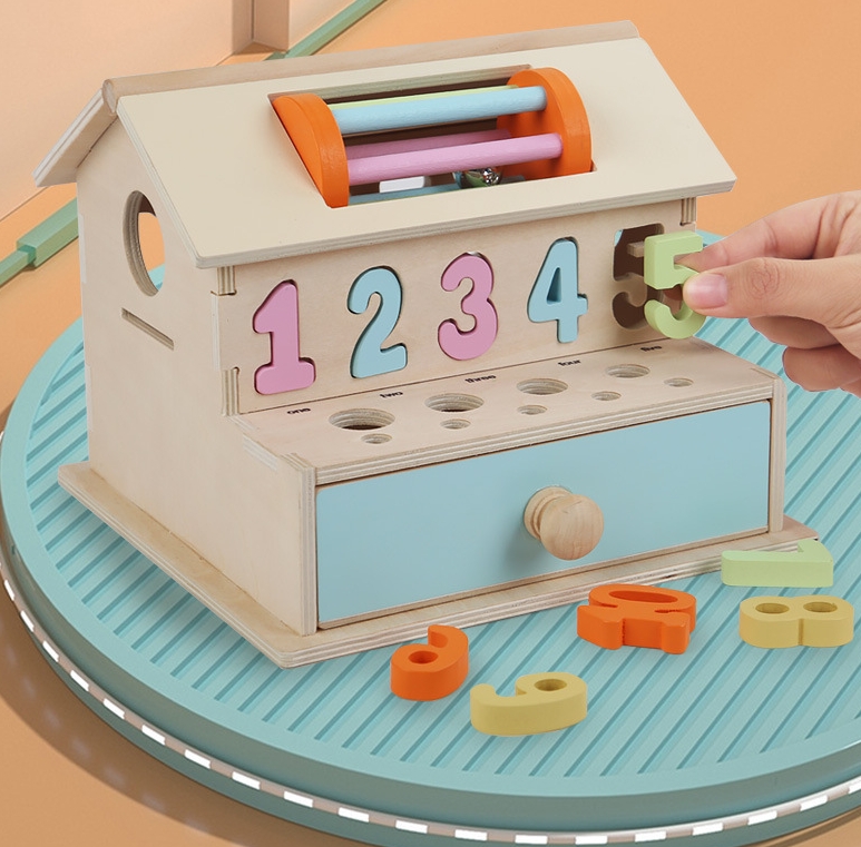 Casuta educationala, 8 in 1 activitati, joc de tip Montessori, 3 ani+