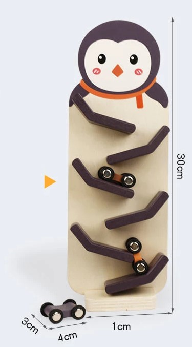 Circuit cu 3 masinute din lemn, Pinguin, 3 ani+ - imagine 5