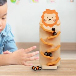 Circuit cu 3 masinute din lemn, Leu, 3 ani+