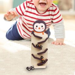 Circuit cu 3 masinute din lemn, Pinguin, 3 ani+
