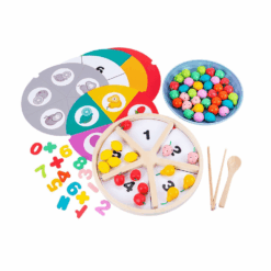 Joc de tip Montessori, indemanare si asociere, Fructe si Matematica, 3 ani 01