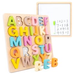 Joc educativ, tablita de scris magnetica si puzzle incastru, Alfabet 01