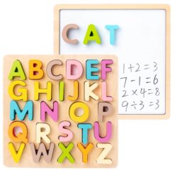 Joc educativ, tablita de scris magnetica si puzzle incastru, Alfabet 01