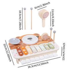 Jucărie muzicală multifuncțională din lemn, cu xilofon, tobă și pian, 18 luni+ 01