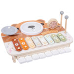 Jucărie muzicală multifuncțională din lemn, cu xilofon, tobă și pian, 12 luni+
