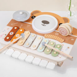 Jucărie muzicală multifuncțională din lemn, cu xilofon, tobă și pian, 18 luni+