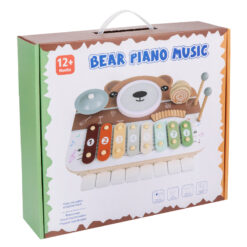 Jucărie muzicală multifuncțională din lemn, cu xilofon, tobă și pian, 18 luni+