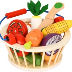 Jucarie tip cos cu 6 legume de feliat, din lemn 01