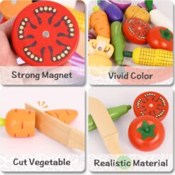 Jucarie tip cos cu 6 legume de feliat, din lemn 01