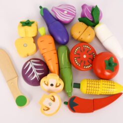 Jucarie tip cos cu 6 legume de feliat, din lemn 01
