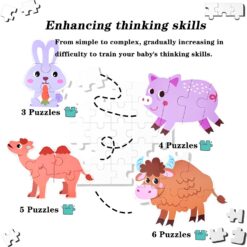 Set 6 puzzle-uri cu animale de la ferma, in cutie metalica, 25 piese mari