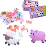 Set 6 puzzle-uri cu animale de la ferma, in cutie metalica, 25 piese mari
