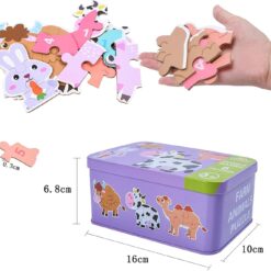 Set 6 puzzle-uri cu animale de la ferma, in cutie metalica, 25 piese mari