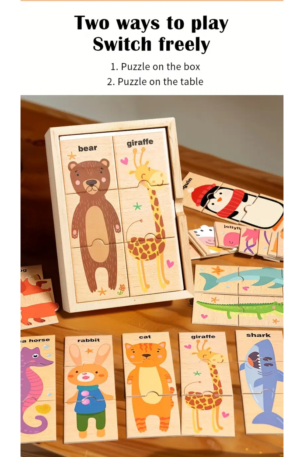 Set cu puzzle din 3 piese, Animale - 48 piese 001