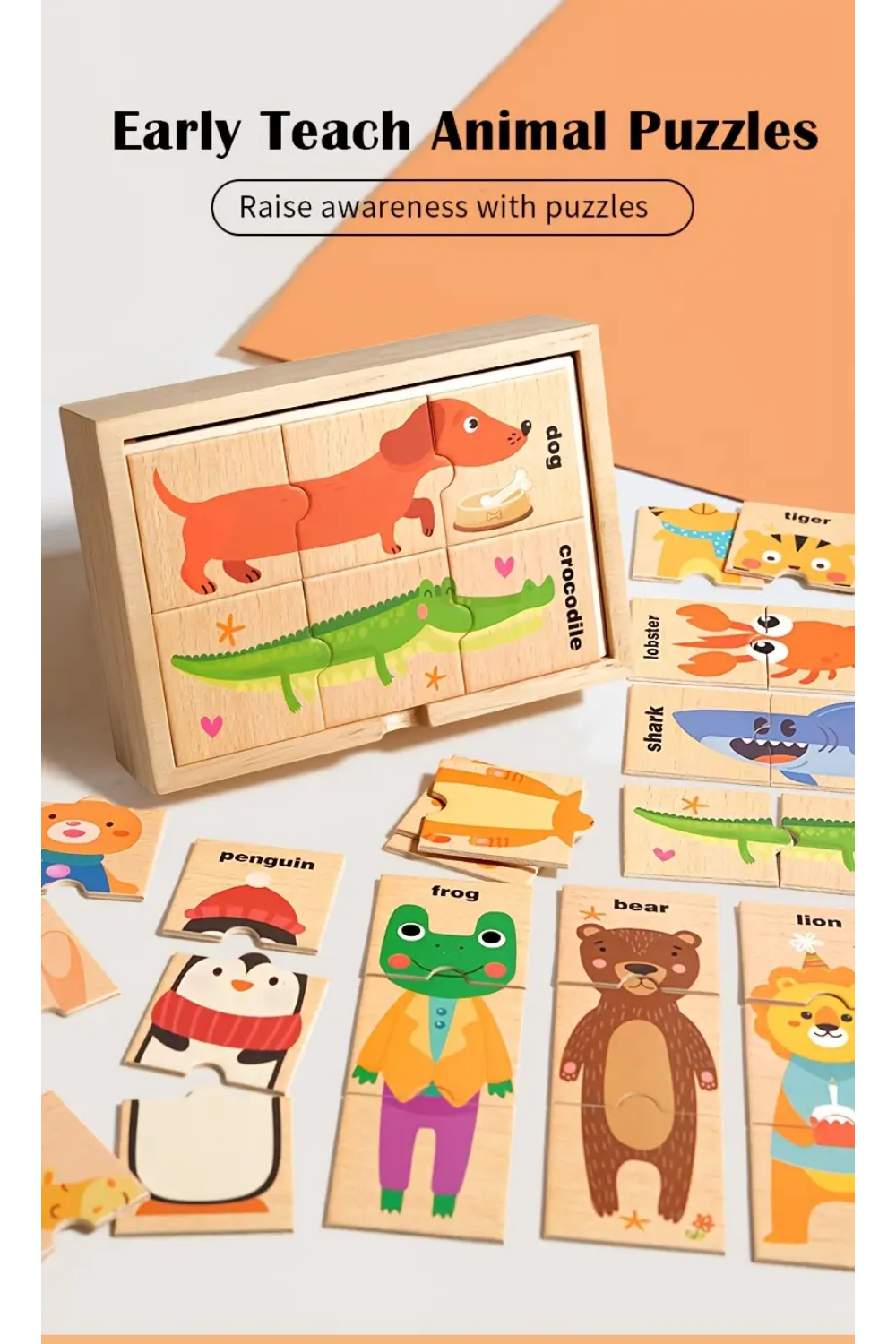 Set cu puzzle din 3 piese, Animale - 48 piese 001