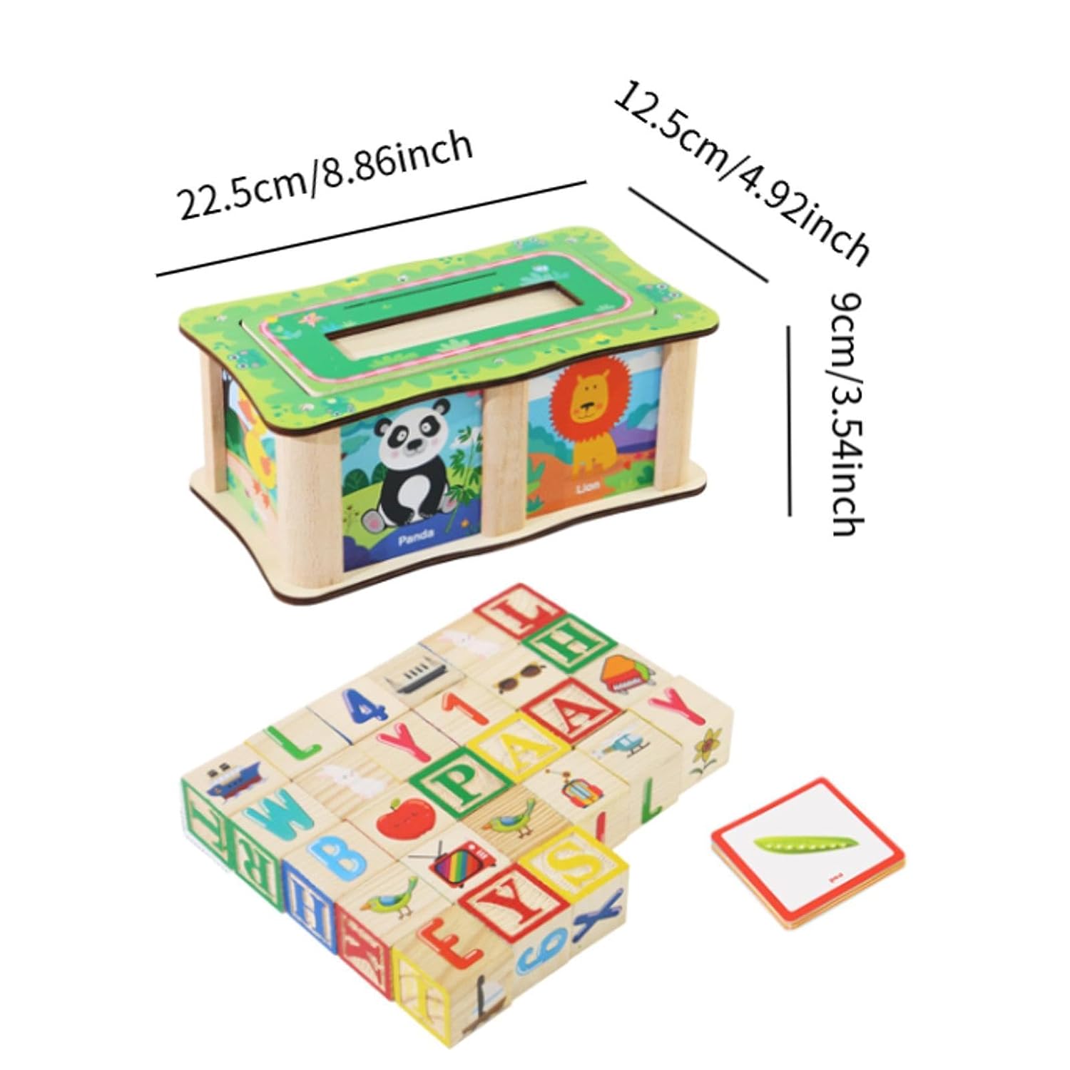 Set cuburi din lemn de tip Montessori- Cuvinte, alfabet si imagini, 3 ani+