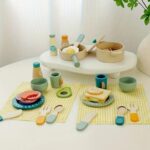 Set de accesorii bucatarie, ustensile si alimente din lemn,  40 piese, 3 ani+