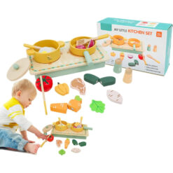 Set de gatit din lemn cu 17 accesorii pentru copii, Bucatarie, 3 ANI 01