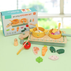 Set de gatit din lemn cu 17 accesorii pentru copii, Bucatarie, 3 ANI 01