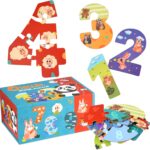 Set puzzle cu piese mari din lemn, de la 0 la 10, 3 ani+