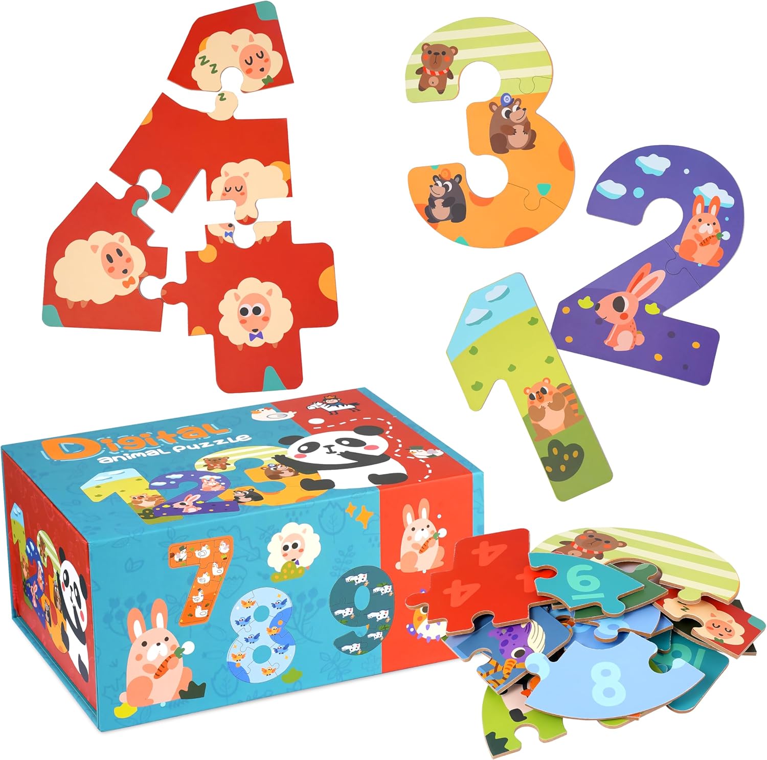 Set puzzle cu piese mari din lemn, de la 0 la 10, 3 ani+ 01