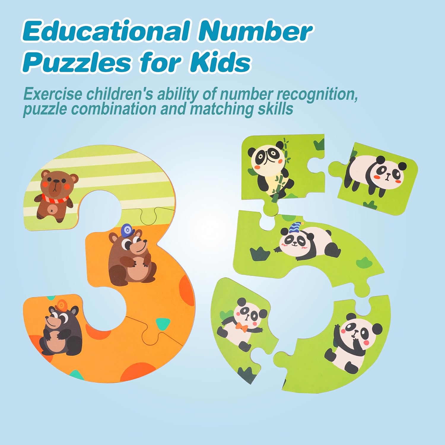 Set puzzle cu piese mari din lemn, de la 0 la 10, 3 ani+ 01