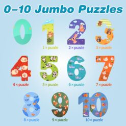 Set puzzle cu piese mari din lemn, de la 0 la 10, 3 ani+ 01
