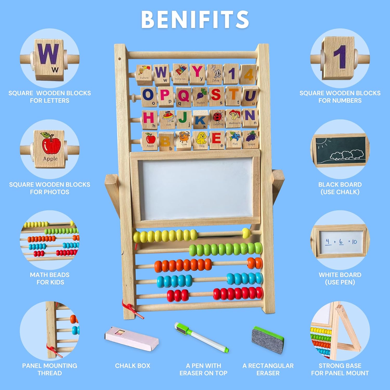 Tabla Multifunctionala de scris si desenat cu abac si alfabet
