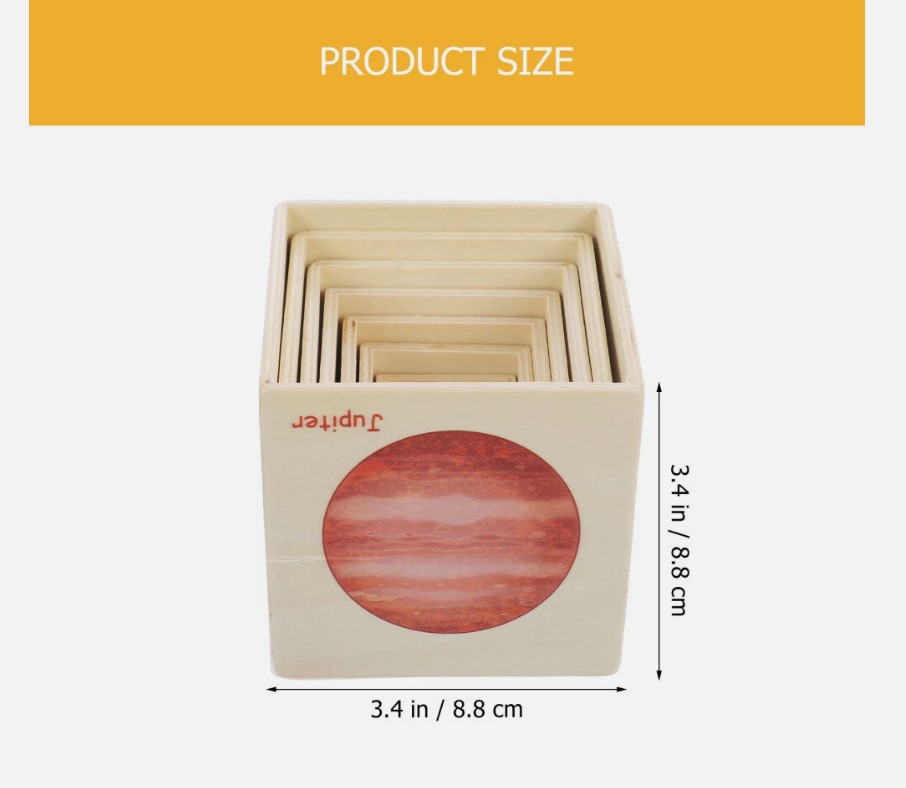 Turn de stivuire din lemn cu 8 cuburi, Planete, 3 ani+