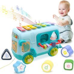 Jucarie interactiva, cu sunete si lumini, Autobuz albastru, 18 luni+