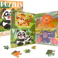 Set 4 Puzzle-uri magnetice din lemn, Animale salbatice, 3 ani+