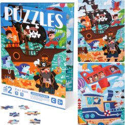 Set 2 Puzzle-uri magnetice din lemn, Pirati, 3 ani+
