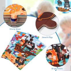 Set 2 Puzzle-uri magnetice din lemn, Pirati, 3 ani+