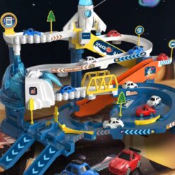 Bază spațială cu rachete, rampe și piste pentru mașinuțe cu turn de control, lumini si sunete 01