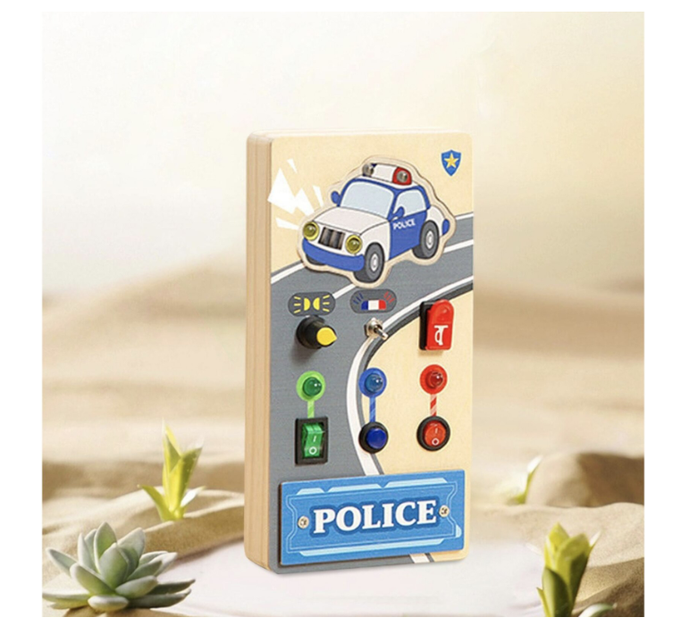 Busy Board electric din lemn cu activitati, Politie, 3 ani+