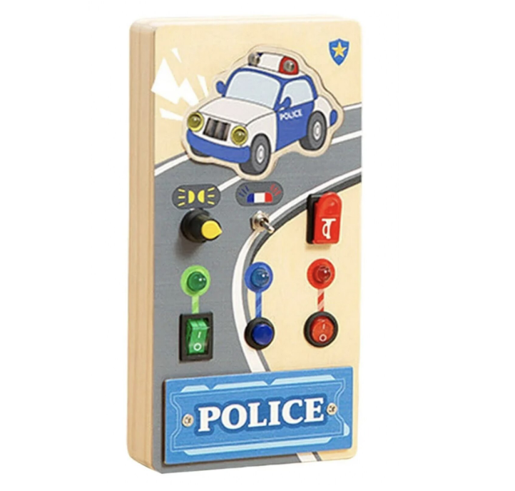 Busy Board electric din lemn cu activitati, Politie, 3 ani+