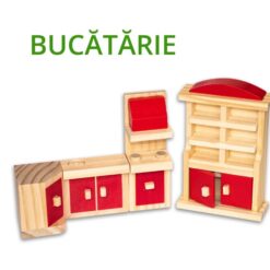 Casa de papusi din lemn, 46 cm, utilata si mobilata, 3 ANI