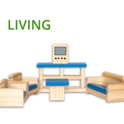 Casa de papusi din lemn, 46 cm, utilata si mobilata, 3 ANI