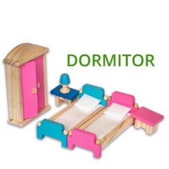 Casa de papusi din lemn, 46 cm, utilata si mobilata, 3 ANI