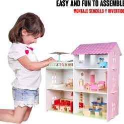 Casa de papusi din lemn, 46 cm, utilata si mobilata, 3 ANI 01