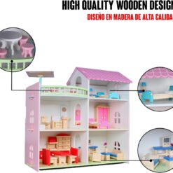 Casa de papusi din lemn, 46 cm, utilata si mobilata, 3 ANI 01