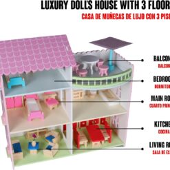 Casa de papusi din lemn, 46 cm, utilata si mobilata, 3 ANI 01