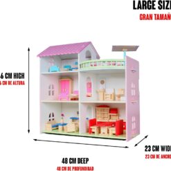 Casa de papusi din lemn, 46 cm, utilata si mobilata, 3 ANI 01