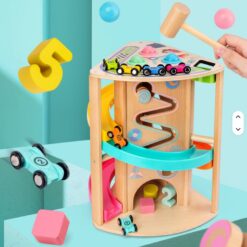 Circuit cu 6 masinute si 6 piste din lemn, 4 in 1 activitati, 3 ani 01