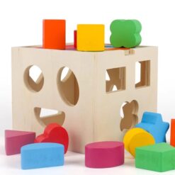 Cub Sortator De Forme Geometrice din lemn, + 2 ani 01