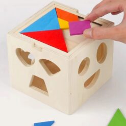 Cub Sortator De Forme Geometrice din lemn, + 2 ani 01