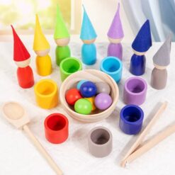 Joc din lemn de tip Montessori - Set 50 cilindrii natur 01